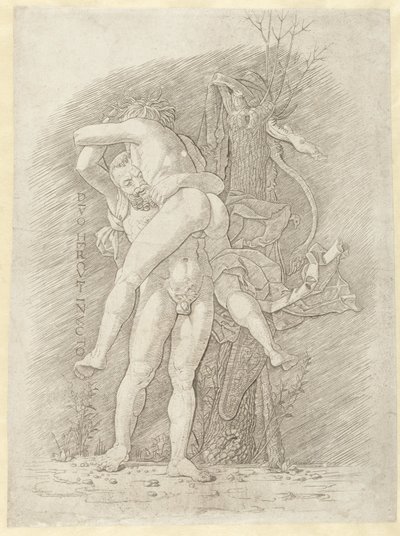 Hercules og Antaeus Den uovervindelige gud Hercules (titel på objekt) af Andrea Mantegna (school of)