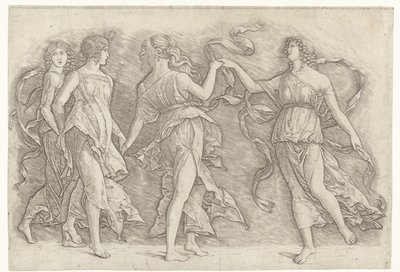 Fire dansende kvinder af Andrea Mantegna (school of)