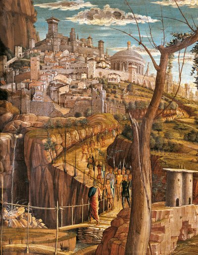 Agony in Garden af Andrea Mantegna (1431-1506), tempera på træ, 71x94 cm, detaljeret billede af Jerusalem af Andrea Mantegna