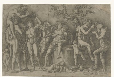 Bacchanal med satyrer og bacchanter ved vinpresse af Andrea Mantegna