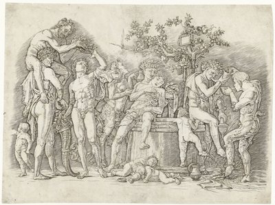Bacchanal med satyrer og bacchanter ved vinpresse af Andrea Mantegna
