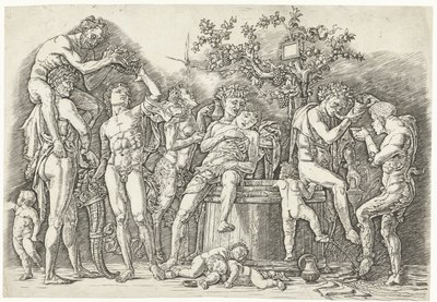 Bacchanal med satyrer og bacchanter ved vinpresse af Andrea Mantegna