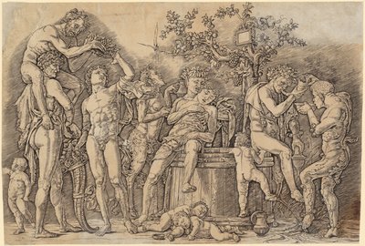 Bacchanal mit einem Weinfass af Andrea Mantegna