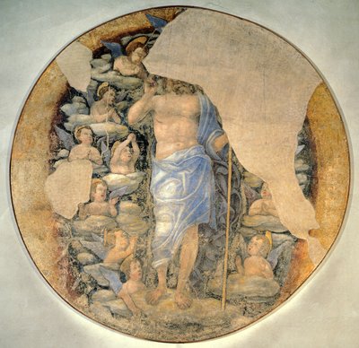 Kristus stiger op til himlen i herlighed omgivet af engle, omkring 1488, tilskrevet Andrea Mantegna (1431-1606), fresco af Andrea Mantegna