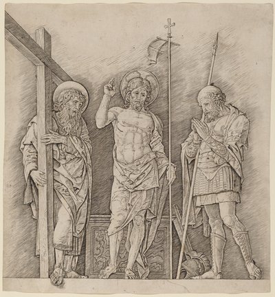 Den opstandne Kristus mellem de hellige Andreas og Longinus af Andrea Mantegna