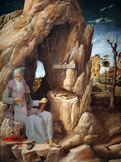 Sankt Hieronymus bodfærdig i ørkenen af Andrea Mantegna