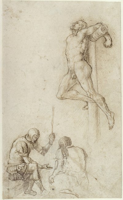 Røvere på korset, nedenunder to soldater, der spiller terninger af Andrea Mantegna