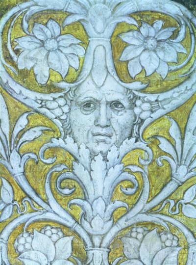 Selvportræt indarbejdet i den dekorative frise af Camera degli Sposi eller Camera Picta, 1465-74 freskodetalje af 78449 af Andrea Mantegna