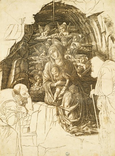 Study for Adoration of Magi af Andrea Mantegna (1431-1506), tegning af Andrea Mantegna
