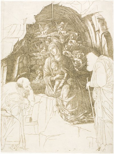 Tilbedelse af magi (jomfru af grotte) af Andrea Mantegna