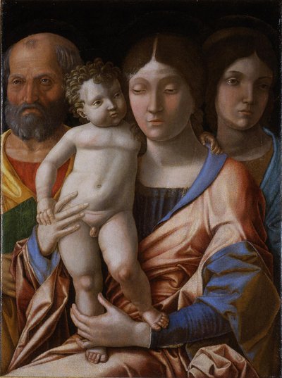 Den hellige familie med en helgen, 1495. af Andrea Mantegna