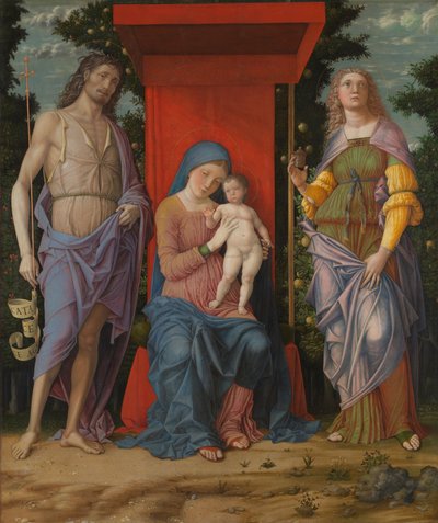 Jomfruen og barnet med helgener af Andrea Mantegna