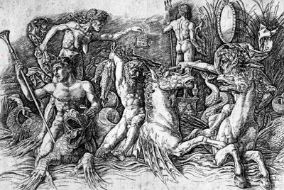 Slaget ved Havguderne, af Andrea Mantegna (1431-1506), gravering. Detalje. af Andrea Mantegna