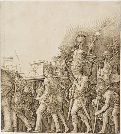 Triumf af Cæsar: Soldater, der bærer trofæer af Andrea Mantegna
