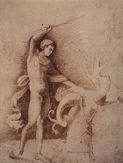 Ung mand kæmper mod en drage af Andrea Mantegna
