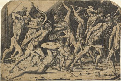 Slaget om nøgne mænd af Andrea Mantegna or School after Antonio del Pollaiuolo
