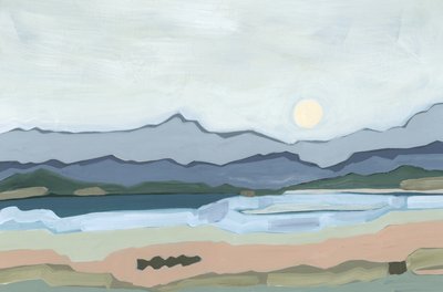 Måneopgang over dalen, 2023 (akryl på papir) af Andrea Mejia