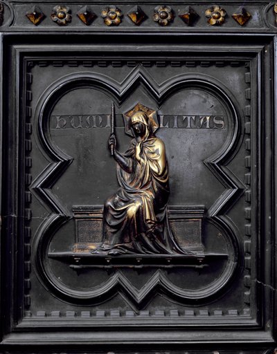 Ydmyghed, panel D af syddørene til dåbskapellet i San Giovanni, 1336 (bronze) af Andrea Pisano