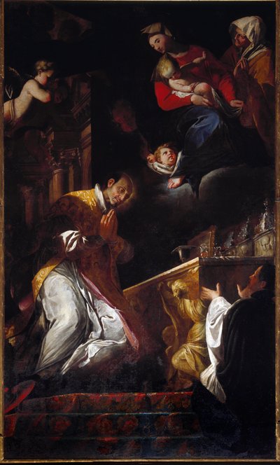 Repræsentation af San Francesco Borgia (Saint Francois Borgia) (1510-1572) Jesuite og spansk helgenmaleri af Andrea Pozzo (1642-1709) Genes, Santi Andrea e Ambrogio-kirken af Andrea Pozzo