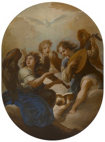 Tre engle spiller musik. Før 1720 af Andrea Procaccini