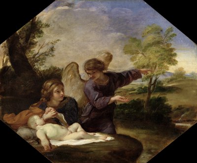 Hagar og Ismael i ørkenen (olie på lærred) af Andrea Sacchi