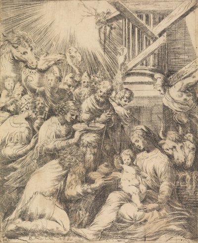 Tilbedelse af Magi, ca. 1553-60. af Andrea Schiavone