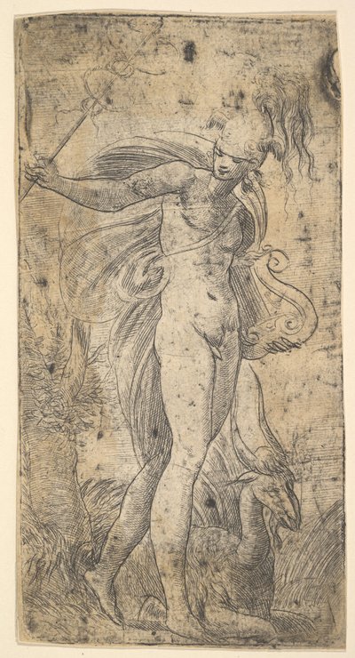 Mercury stående med en cadecus i højre hånd, en lyre i venstre, ca. 1536-40. af Andrea Schiavone