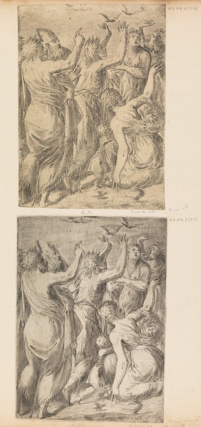 Moses viser vagtlerne til israelitterne, ca. 1545. af Andrea Schiavone
