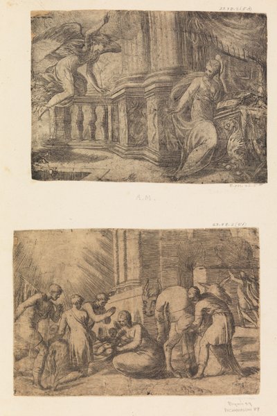 Bebudelsen, Hyrdernes tilbedelse, efter ca. 1552 . af Andrea Schiavone