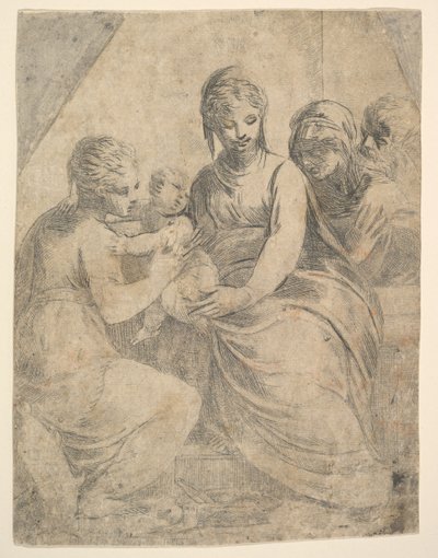 Jomfruen og Barnet ledsaget af helgener, ca. 1540-50. af Andrea Schiavone