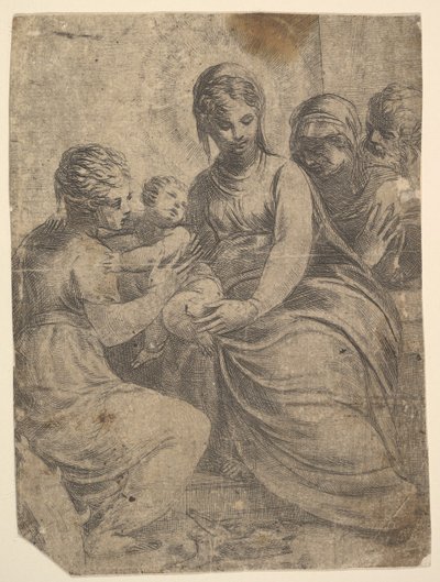 Jomfruen og Barnet ledsaget af helgener, ca. 1550. af Andrea Schiavone