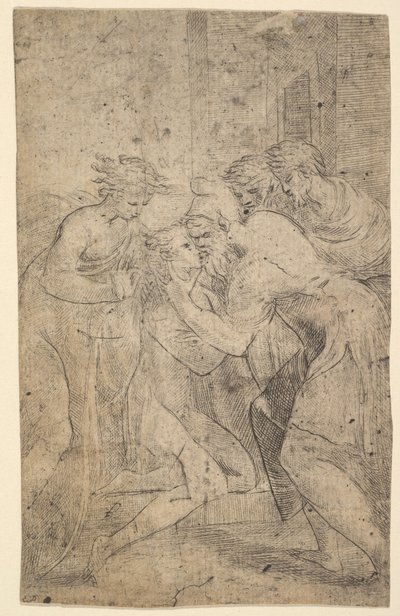 Tilbagekomsten af den fortabte søn, der falder for sin fars fødder, ca. 1536-40. af Andrea Schiavone