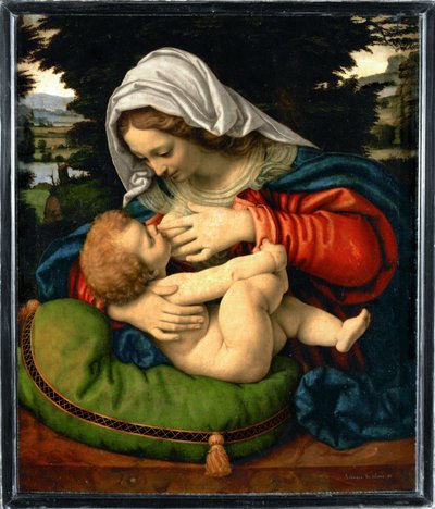La Vierge au coussin vert - Madonna med grøn pude ... af Andrea Solario