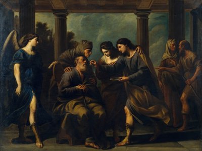 Tobias helbreder sin fars blindhed, ca. 1640 af Andrea Vaccaro