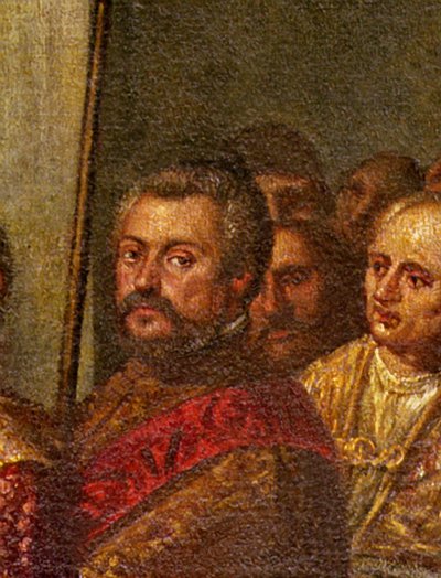 En venetiansk senator, detalje fra kong Henri III af Frankrig, der besøgte Venedig i 1574, fra de fire døres rum (detalje af 71525) af Andrea Vicentino