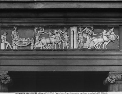 Døden og Solens Vogn, detalje af den glaserede terracotta-frise på pronaos af Villa di Poggio a Caiano, Prato af Andrea and Bertoldo di Giovanni (c.1420 91) Sansovino