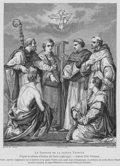 Disputation om treenigheden (litho) af Andrea del (after) Sarto