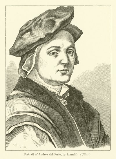 Selvportræt af den italienske maler Andrea del Sarto (gravering) af Andrea del (after) Sarto