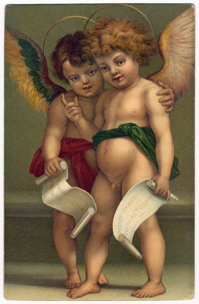 To engle. Fromme billede efter maleren ANDREA DEL SARTO (1486-1530), Dresden, ca. 1910 (kromolitografi) af Andrea del (after) Sarto