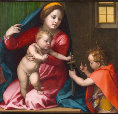 Madonna og barn med Johannes Døberen, omkring 1528 (olie på panel) af Andrea del Sarto