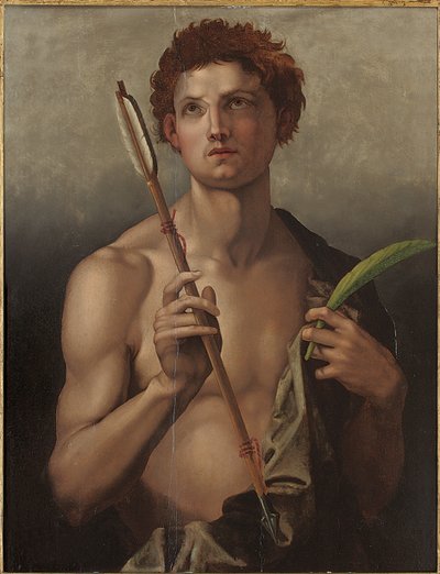 Sankt Sebastian med en pil i højre hånd og martyrens håndflade i venstre af Andrea del Sarto