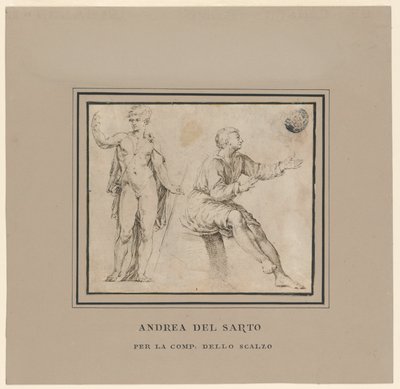 Skitser af en nøgen figur i klassisk positur og en siddende figur af Andrea del Sarto