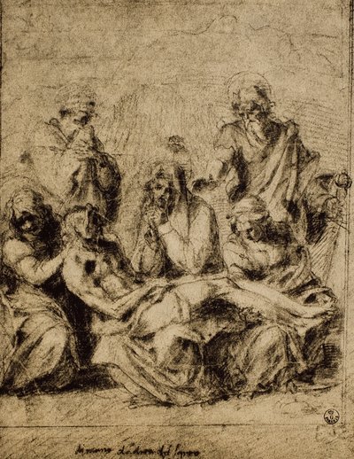 Study for the Deposition, tegning af Andrea del Sarto. Kabinet for tegninger og tryk, Uffizi Gallery, Firenze af Andrea del Sarto