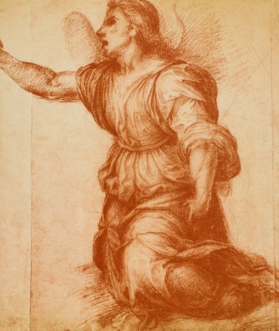 Studie af en engel, tegning af Andrea del Sarto udført til bebudelsen, der nu ligger i Palatina Gallery. Kabinet for tegninger og tryk, Uffizi Gallery, Firenze af Andrea del Sarto