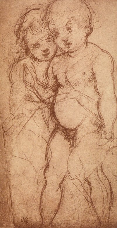 Studie af to keruber; tegning af Andrea del Sarto. Kabinet for tegninger og tryk, Uffizi Gallery, Firenze af Andrea del Sarto