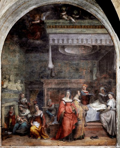 The Birth of the Virgin Fresco af Andrea del Sarto (Andrea d