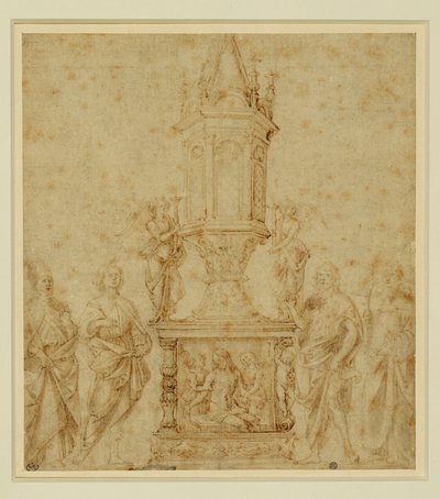 Verrocchios skole. Relikvieskrin mellem en hellig ... af Andrea del Verrocchio