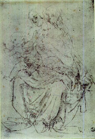 Studie af en madonna og et barn (kridt på papir) af Andrea del Verrocchio