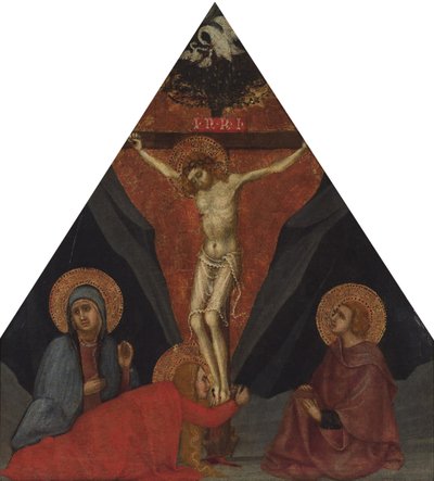 Korsfæstelsen med Jomfruen, Maria Magdalena og Johannes Evangelisten, ca 1400 af Andrea di Bartolo