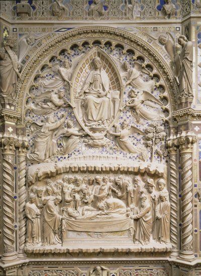 Tabernakel, detalje, der viser Jomfruens død og antagelse, 1359 af Andrea di Cione Orcagna